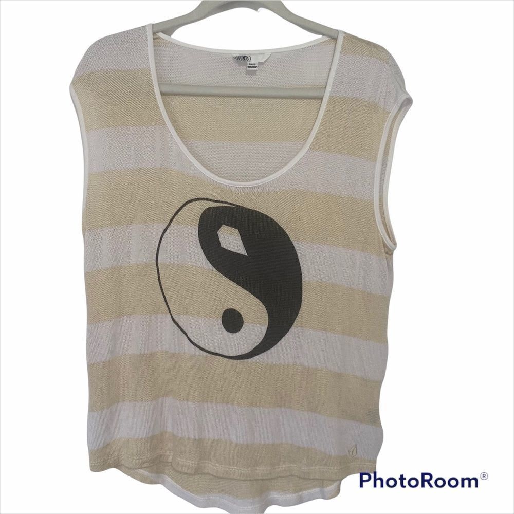 Volcom Yin Yang Striped Sleeveless Knit Top size Small Lightweight Beach
